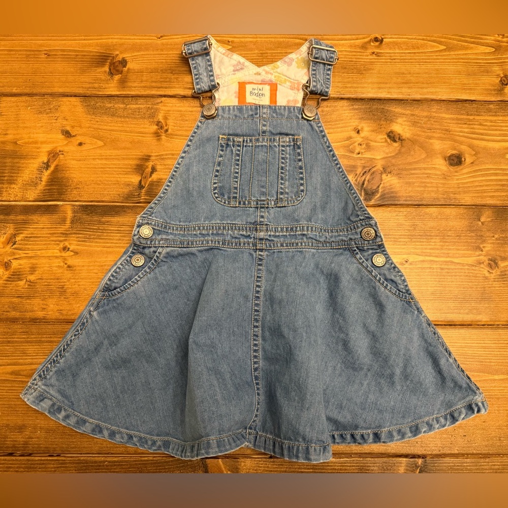 Mini Boden Girl's Denim Jumper Overall Dress Size 2-3 Years Toddler Pockets